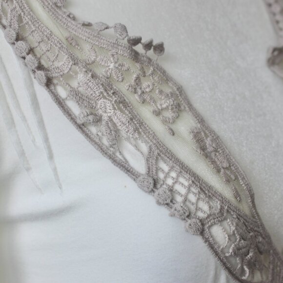 Billabong Vintage Y2K Cotton Off-White Lace V-Neck Long-Sleeve BlouseTop Small - Picture 5 of 12